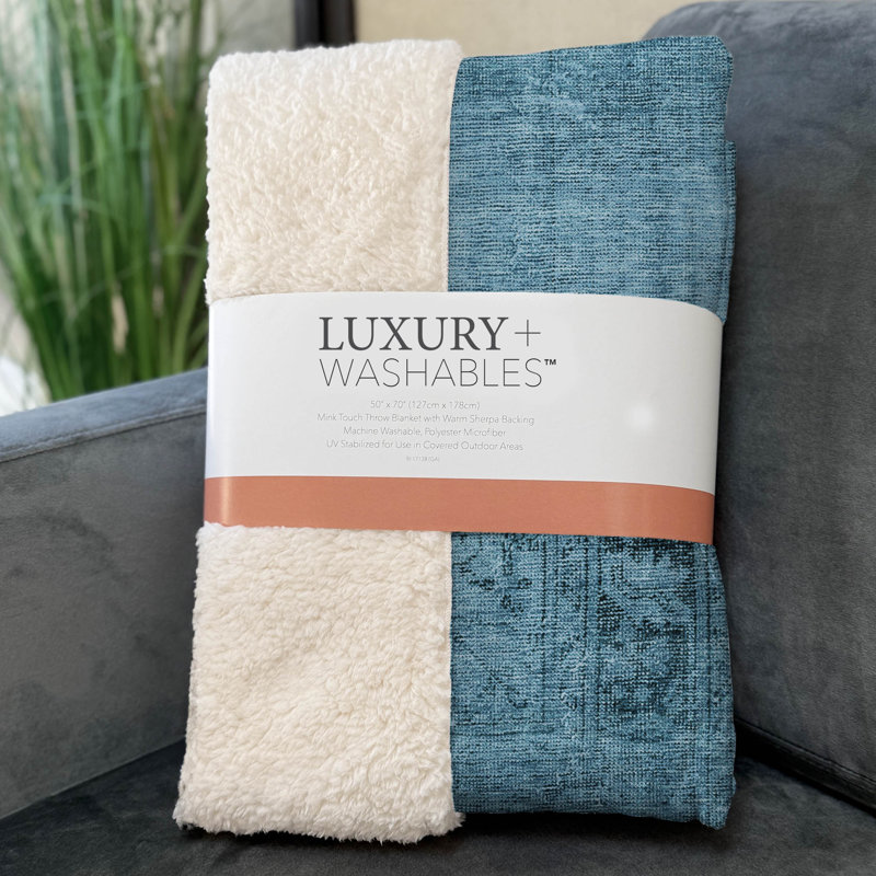 Addison Machine Washable Sherpa Throw Blanket, Bleu, ASB658 Oriental