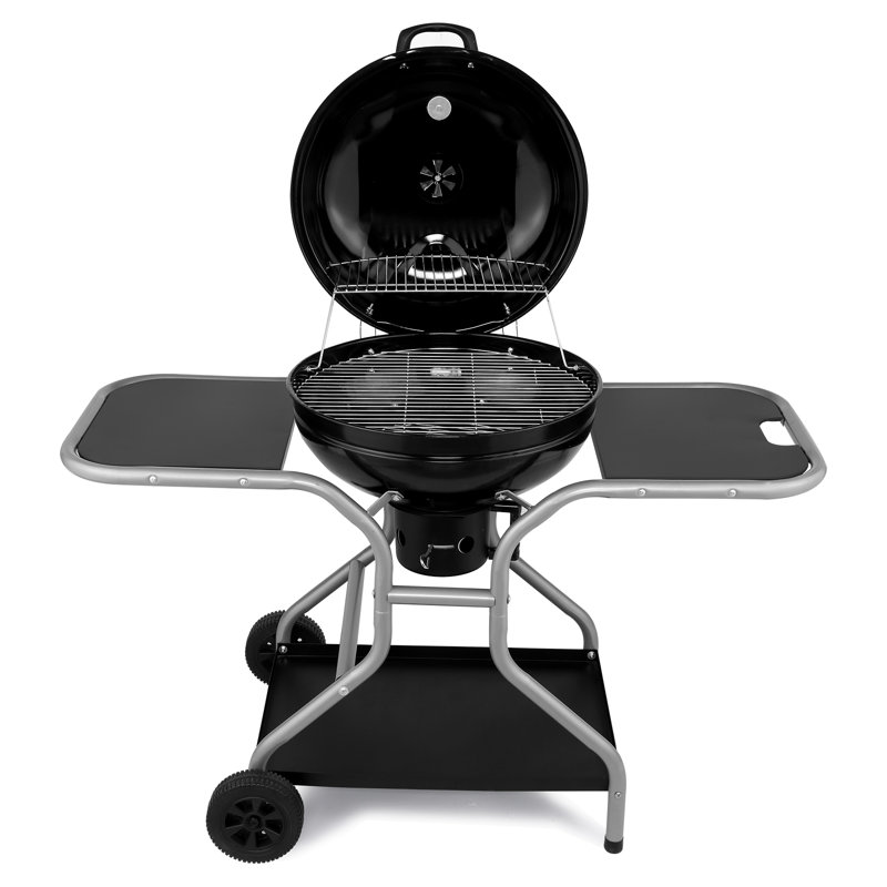 Barbecue au charbon en porcelaine avec 2 tables d'appoint