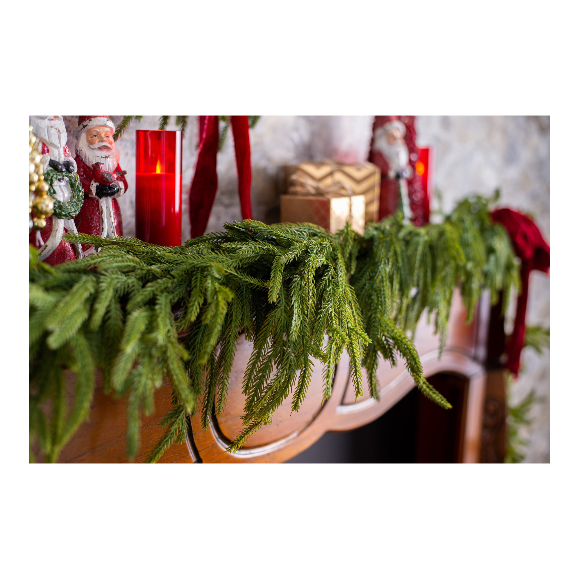 Real Touch Norfolk Pine Christmas Holiday Front Door Garland Table Runner, 5' L