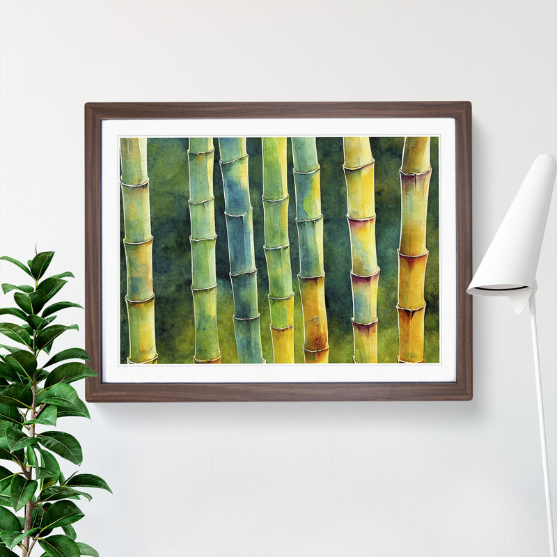 Watercolour Bamboo Forest Vol.4 1 Piece Single Picture Frame Painting, 25cm H x 34cm W x 2cm D, Walnut Framed