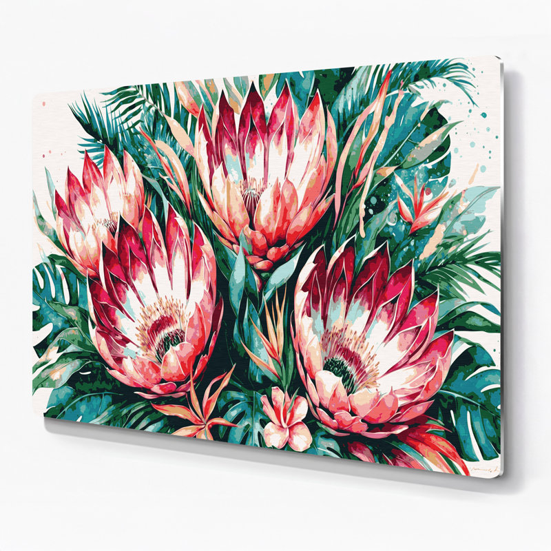 Art mural hawaïen en métal brun Protea, H 11 po x l 14 po