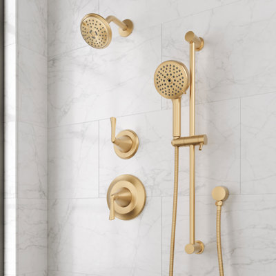 Provincetown Pressure Balance Shower System with Slide Bar and Hand Shower - Brushed Gold