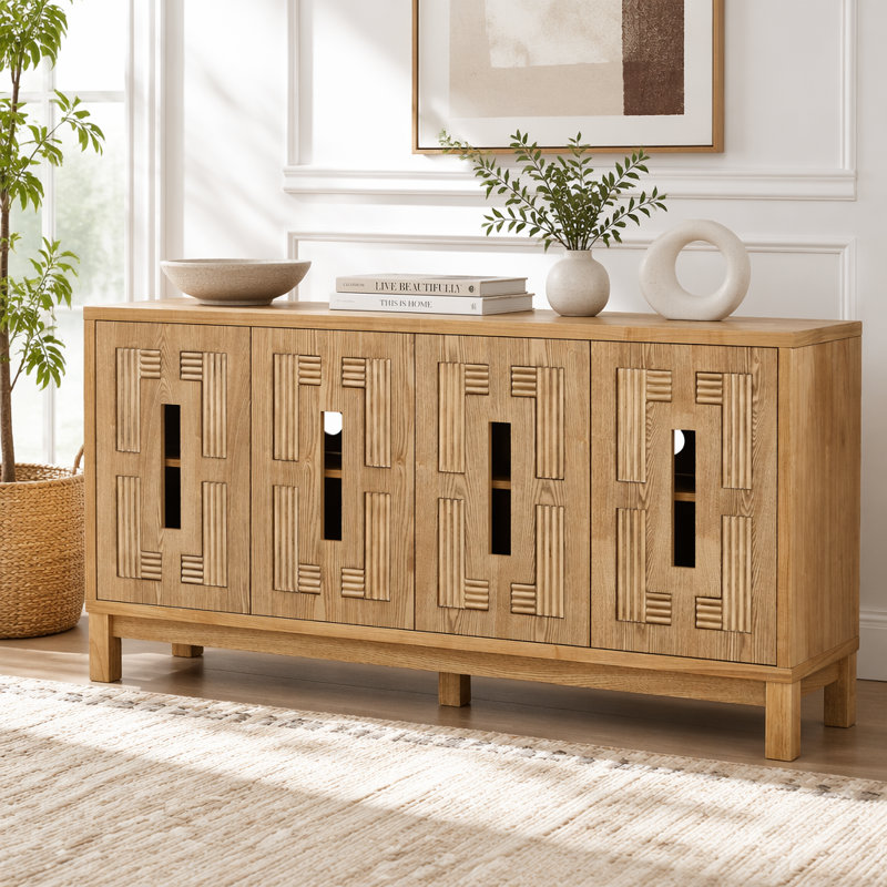 Buffet 60,7 po Mid Century, Bois naturel