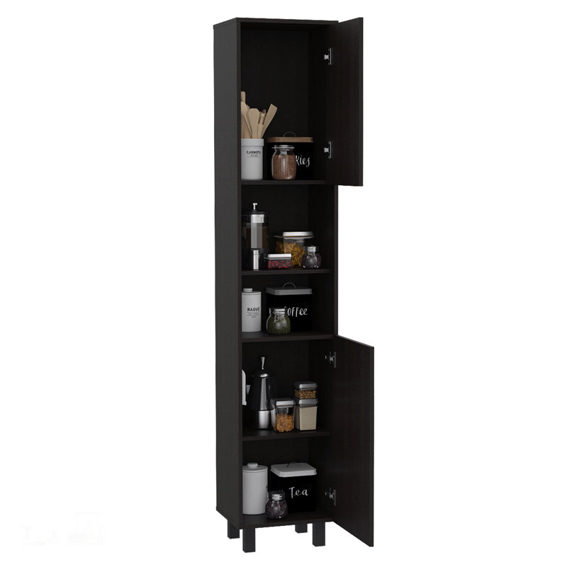 Garde-manger à 2 portes avec 2 espaces de rangement et 2 tablettes ouvertes, parfait pour le rangement et la présentation dans les maisons modernes