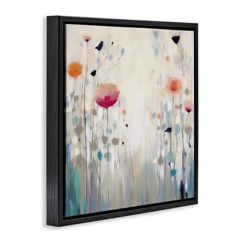 Pastel Poppies, peinture, H 18 po x l 18 po, Noir
