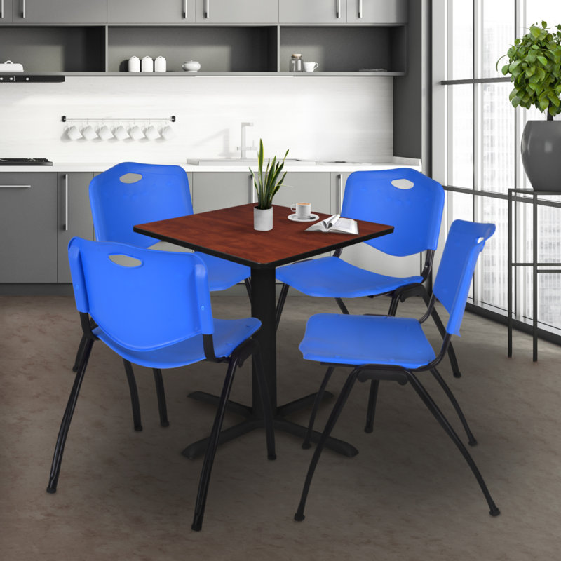 Regency Cain Small Square X-Base Breakroom Table & 4 M Stack Chairs, Cherry