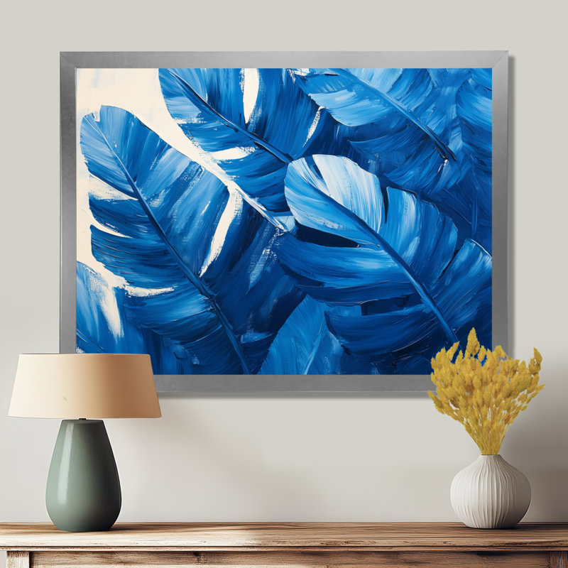 Palmiers en velours bleu harmonie II - palmier, art mural, H 12 po x l 20 po, Reproduction d'une seule photo avec cadre