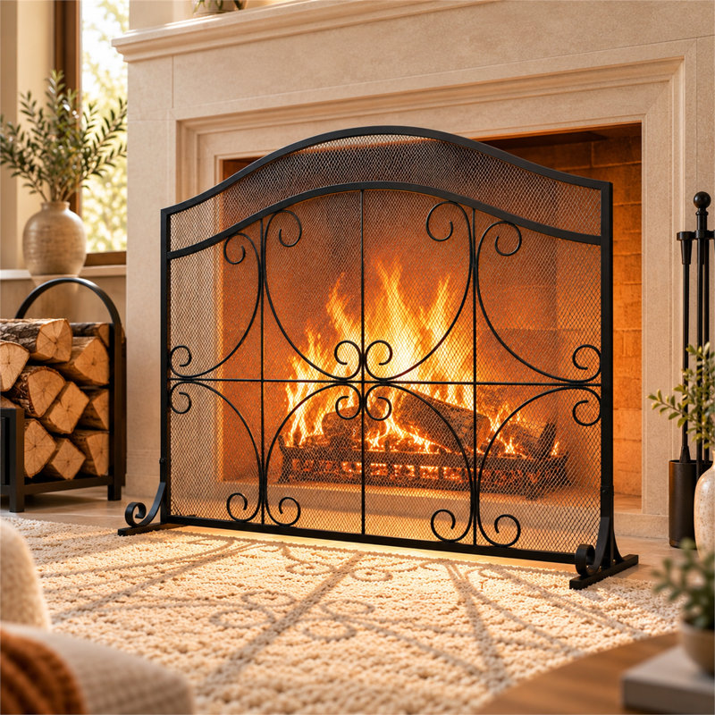 1 Panel Open Iron Fireplace Screen