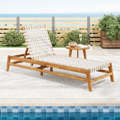Chaise longue d'extérieur en corde et en bois, siège réglable sur quatre positions, couleur blanche, montage rapide, largeur 72,5 cm.