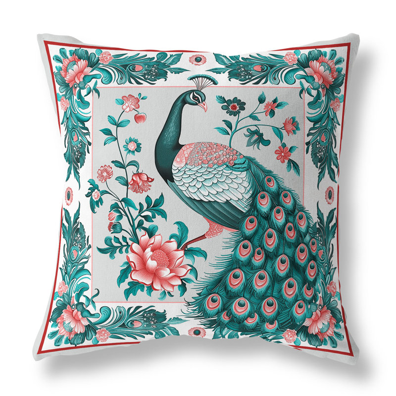 Coussin Peacock Blossom, Vert/rose, H 26 po x l 26 po
