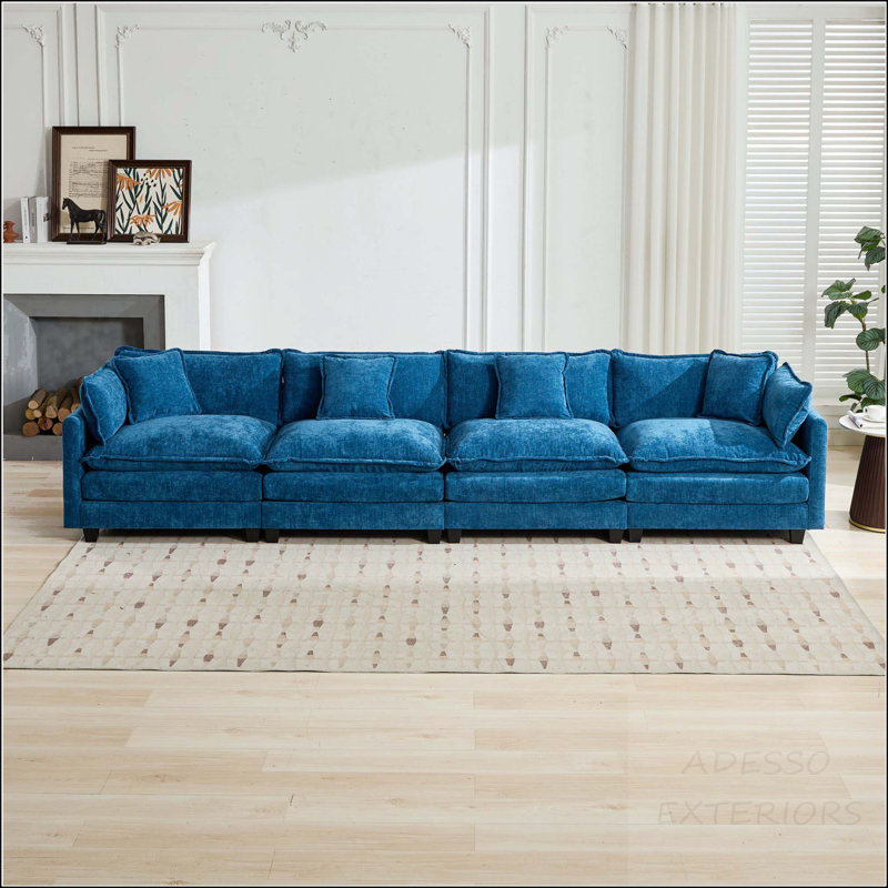 Modular Cloud Sofa with Double-Layer Cushion, Chenille Blue