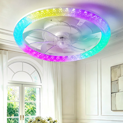 Makaiyla 20" Dimmable RGB/LED Flush Mount Ceiling Fan Lights with Remote/APP/Voice Control
