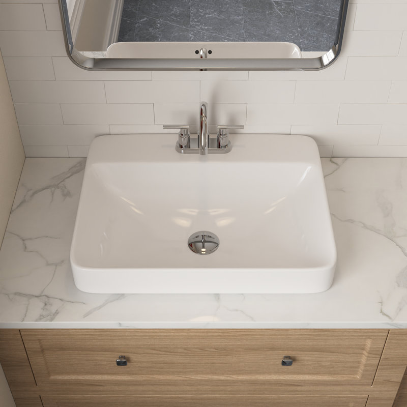DeerValley 23.82" L x 18.9" W x 6.69" H White Rectangular Vitreous China Drop-in Bathroom Sink with Overflow