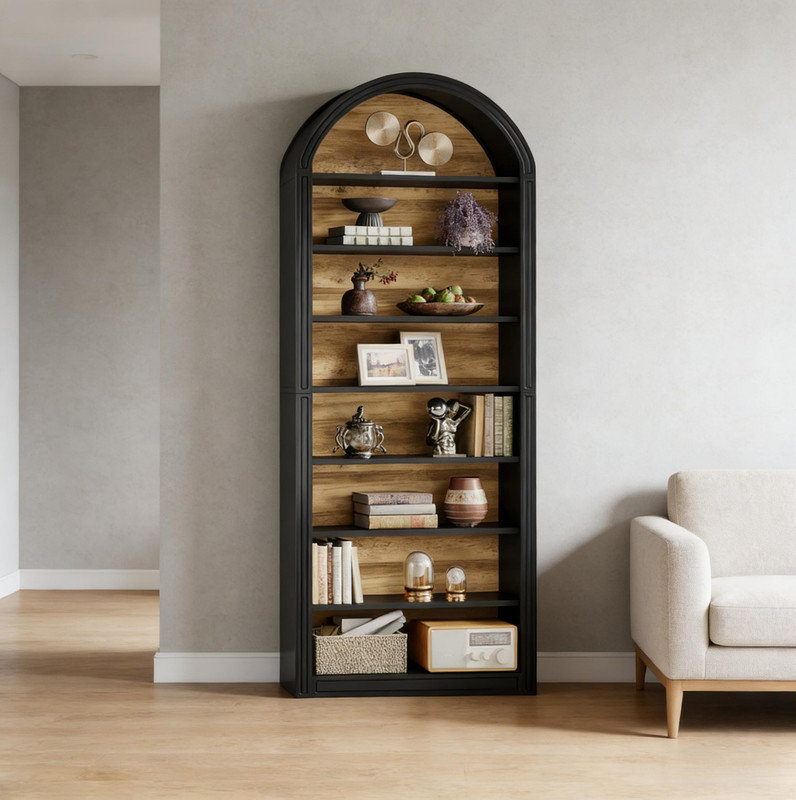 Spacious Display Shelving,Freestanding Bookshelf,Arched Bookcase, Matte Black
