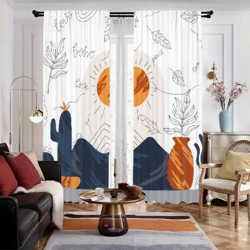 2 Pcs Boho Abstrait Sun Mountains Cactus, L 52 po x H 84 po x 2 pièces