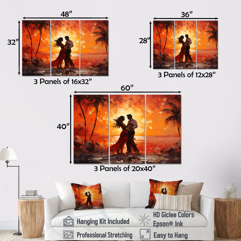Ensemble de salon Dance Salsa In Sunset I - Dance Wall Art, Toile tendue, H 32 po x l 48 po x P 1 po