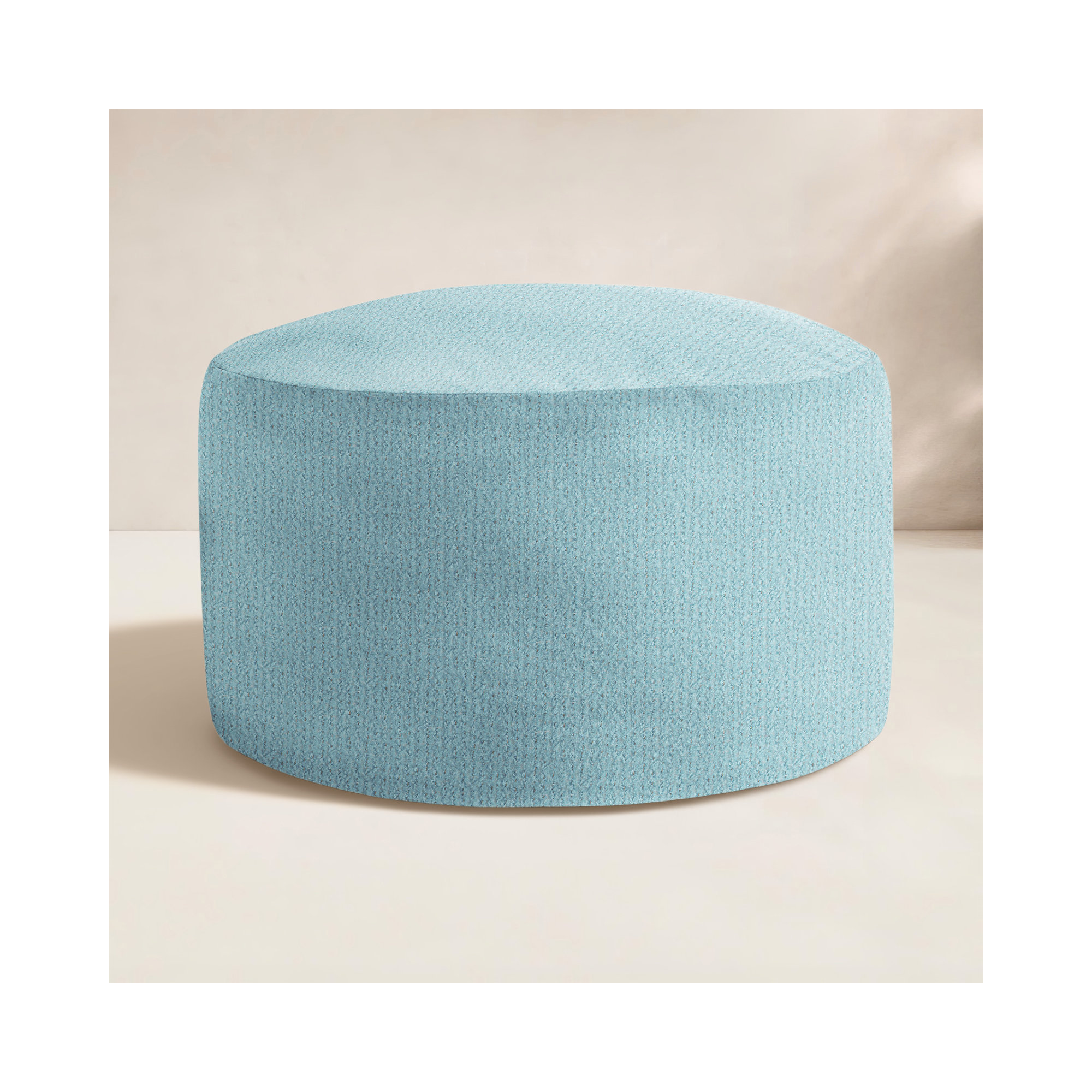 Continuous Round Upholstered Outdoor Ottoman with Sunbrella® Cushion, Light Blue