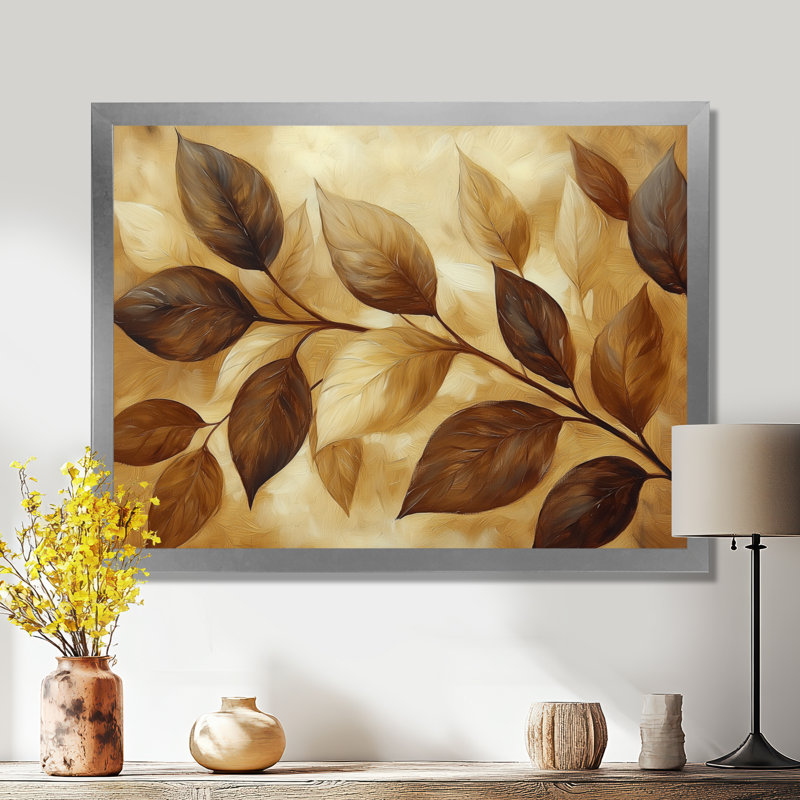 Irmengard chocolat brun feuilles de paysage I - feuilles, art mural, H 34 po x l 44 po, Argent argent