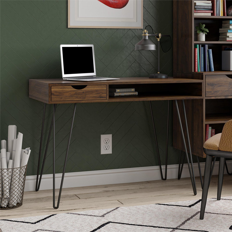Veney Metal Base Writing Desk, Walnut