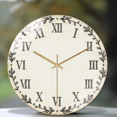 12" Round Tempered Glass Wall Clock with Silent Quartz Movement
