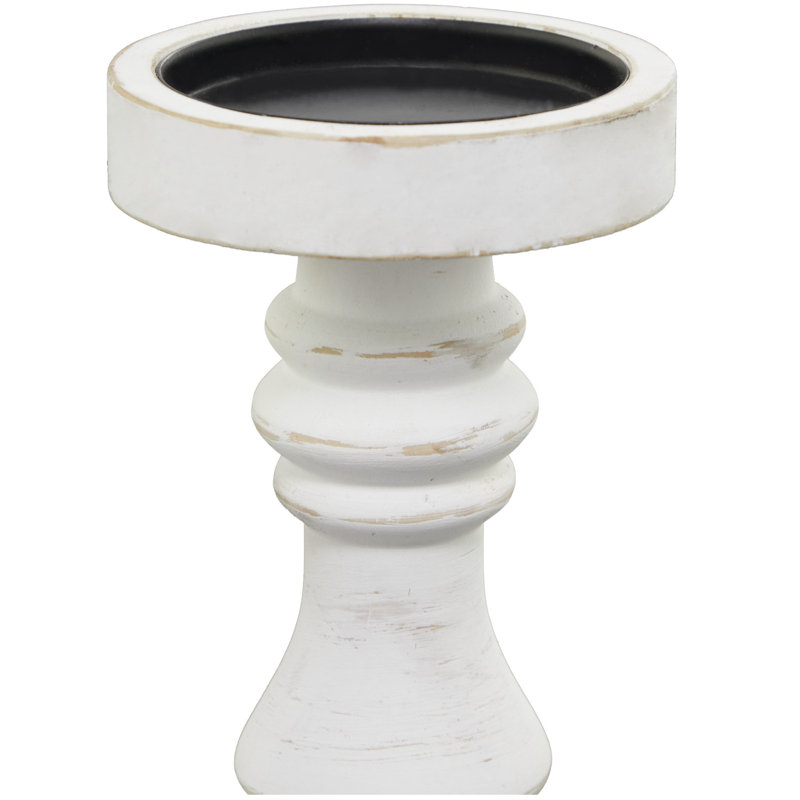 Wood Tabletop Candlestick, White