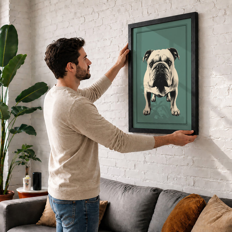 Bulldog Portrait Modern - Framed Print, A1 - 84.1 x 59.4 cm, Black