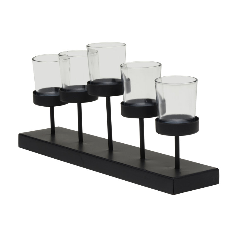 Black Metal and Clear Glass Geometric Tealight Holder