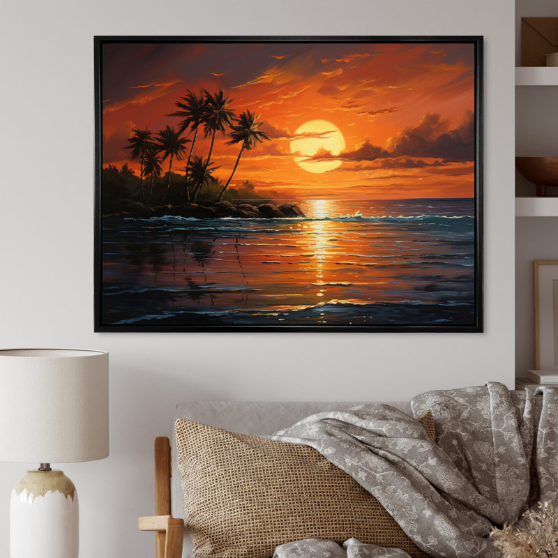 Caraibe Island Sunset I - impression, H 16 po x l 32 po x P 1 po, Cadre flottant noir