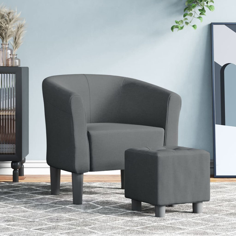 Danalyn Upholstered Barrel Chair with Ottoman, Dark Gray Fabric