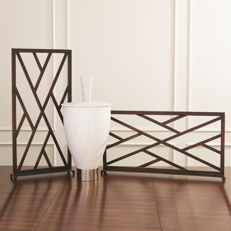 Chinoise Fret Fireplace Screen, Bronze