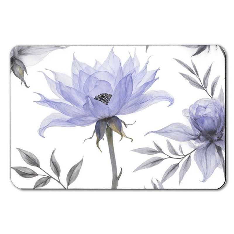Tapis de bain translucide à motif floral bleu, 16 po x 24 po