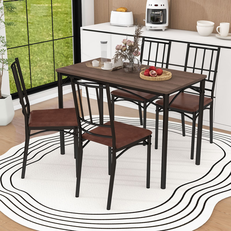 Ensemble de table de salle à manger moderne 5 pièces avec structure en acier robuste et 4 chaises rembourrées en polyuréthane