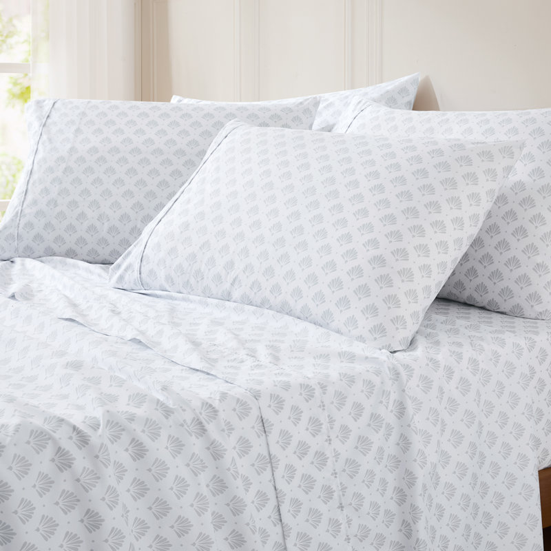 Scallop Fan Gray Sheet Set, Queen Sheet Set with 5 Additional Pieces