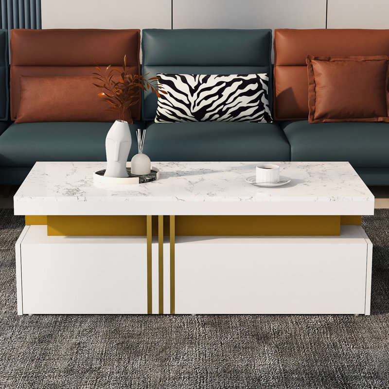 Chalsea Coffee Table with Storage, White, Arabescato White Marble
