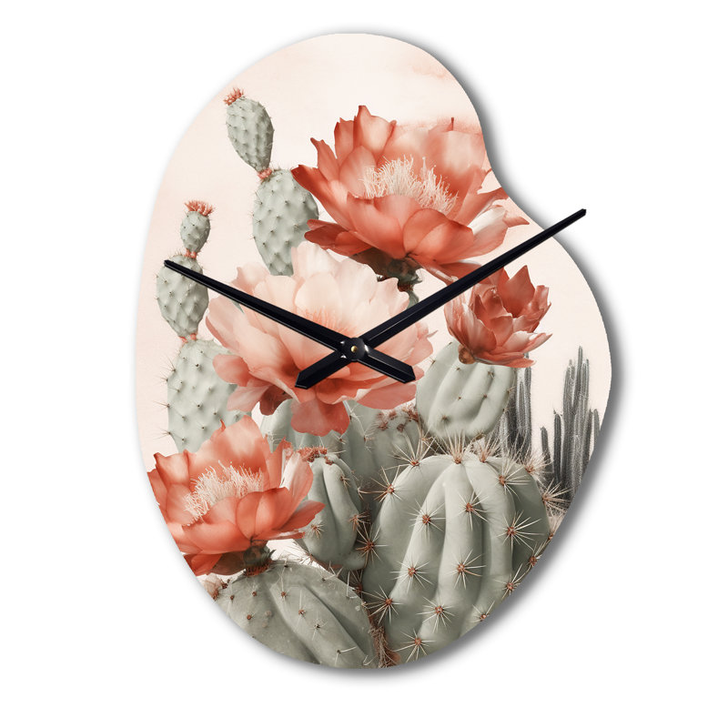 Red Desert Cactus - Leaves Asymmetrical Metal Clock, Traditional Irregular Shape Wall Clock Print, Small