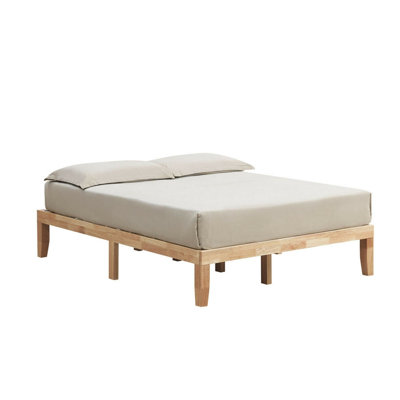 14" Queen Solid Rubberwood Platform Bed Frame with Slat Support, No Box Spring Needed