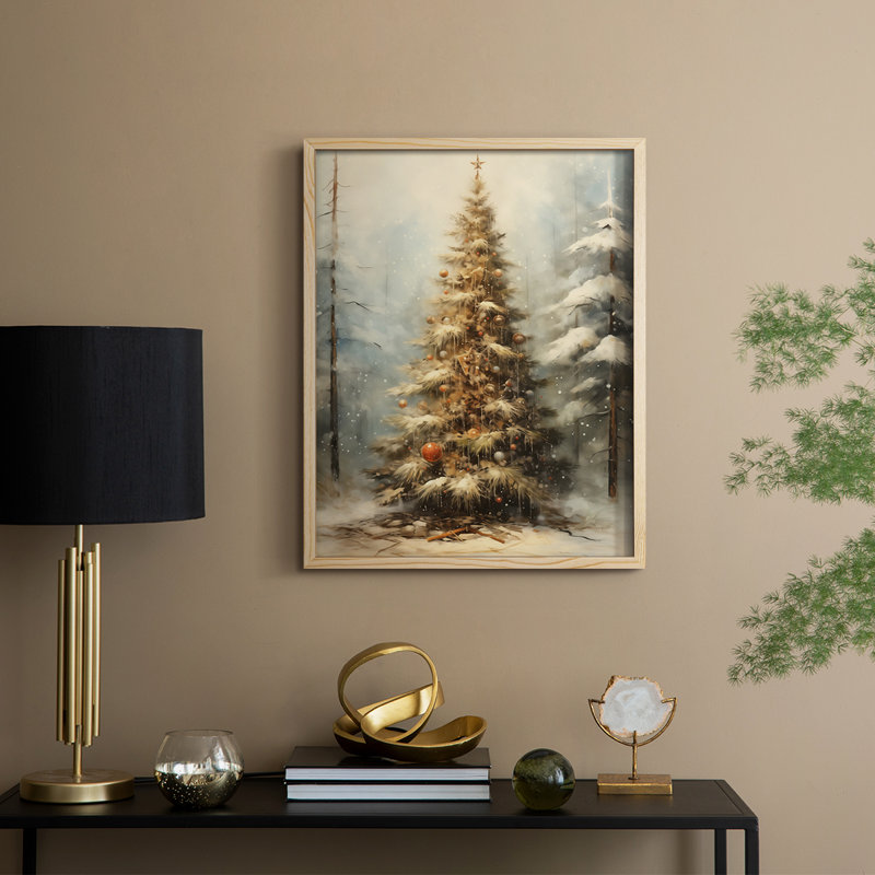 «Christmas Holiday Art», reproduction encadrée en bois massif, Naturel, H 11 po x l 9 po