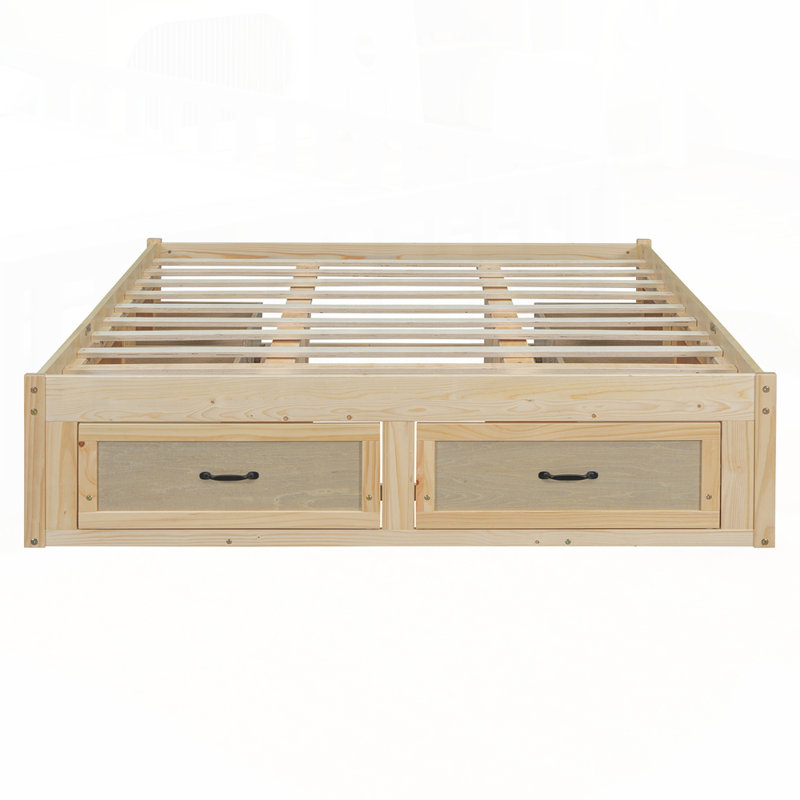 Lit plateforme avec plusieurs options de rangement pour une chambre à coucher soignée, Naturel antique