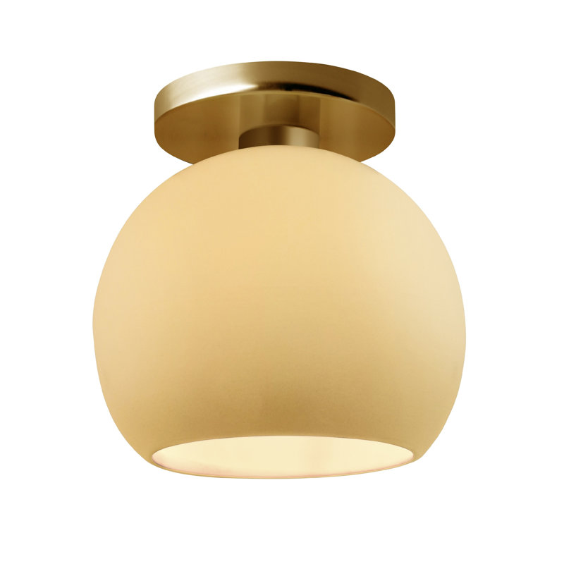 Plafonnier semi-encastré Radiance, H 9 po x l 10 po x P 10 po, Jaune pâle / nickel brossé, Laiton brossé