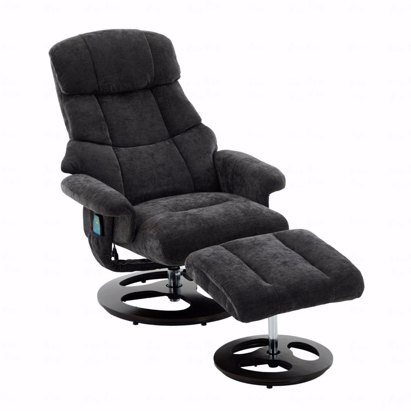 Fauteuil inclinable de massage en chenille avec repose-pieds en tissu, Gris foncé, Noir, noir, noir, noir
