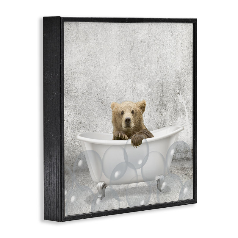 «Baby Bear Bath Time Cute Animal», reproduction d'impression, H 12 po x l 12 po, Giclée encadrée noir minuit