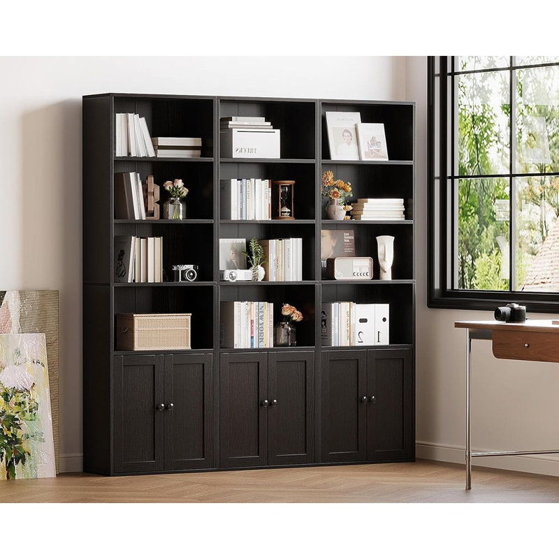 Grande bibliothèque de rangement sur pied pour le bureau à domicile ou le salon, noire
