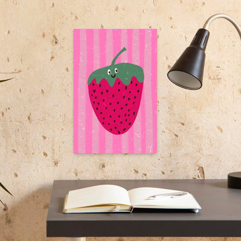 «Hello Strawberry Playful Vibrant Contemporary», art mural, H 18 po x l 12 po