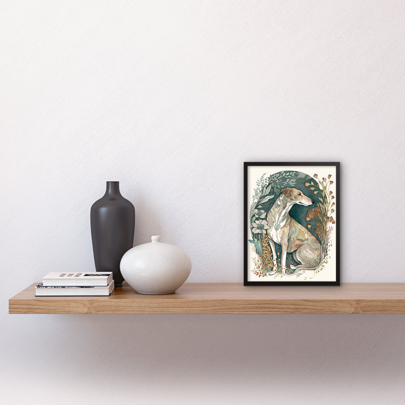 Greyhound Dog In Flower Field Modern Pastel Boho Watercolour - Single Picture Frame Print