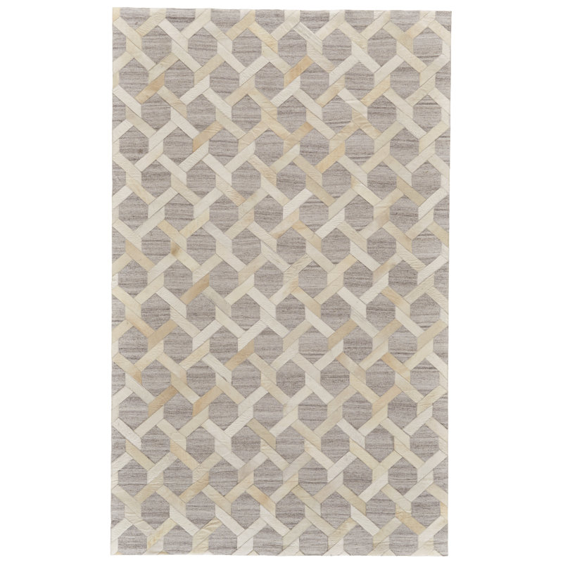 Tapis géométrique ivoire / argent Grossi, Rectangle 5 pi x 8 pi