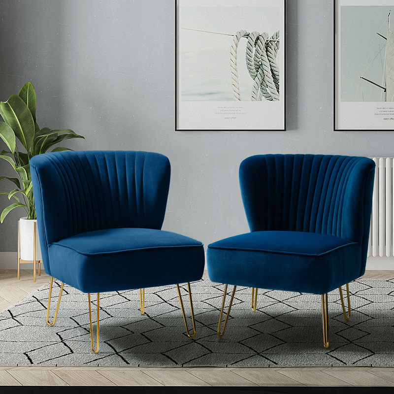 Chaise d'appoint en velours Euclid Glam, Marine