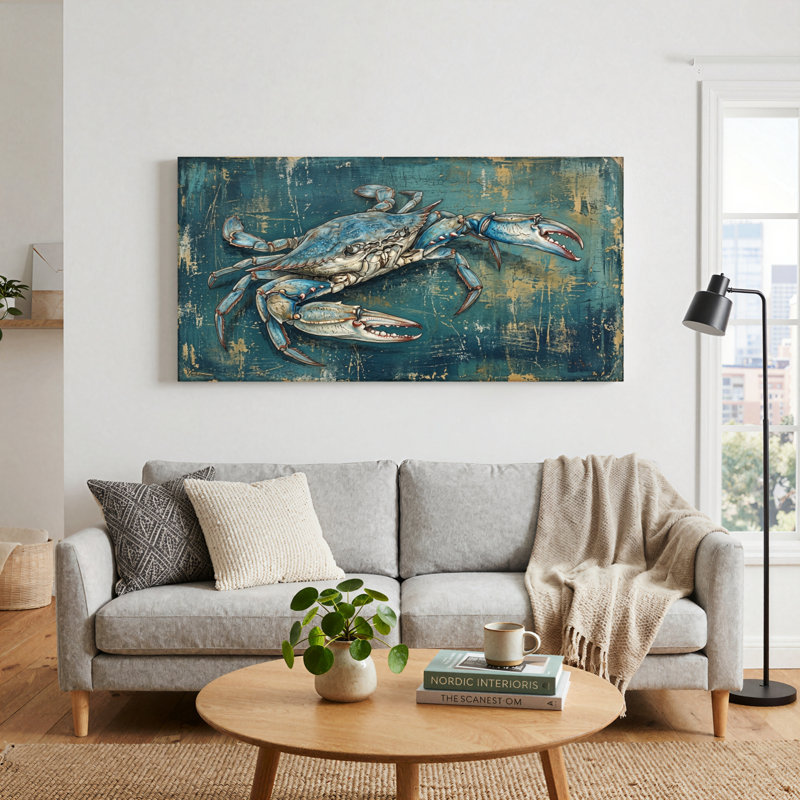 Ensemble de 1 tableau sur toile représentant un crabe bleu, 46“W x 24”H, Toile tendue