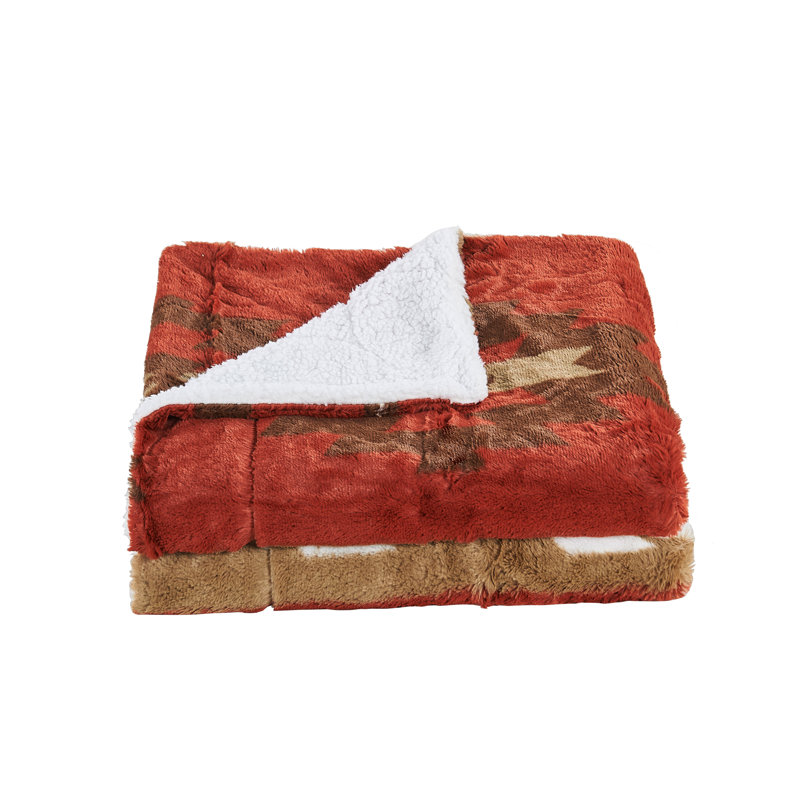 Southwest Faux Fur Sherpa Throw Blanket, Rouge brique, L 80 po x l 60 po