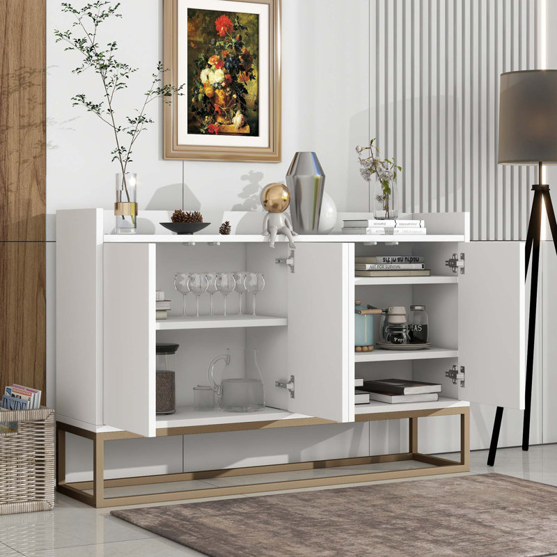 Joshveer Modern Sideboard Elegant Buffet Cabinet with Large Storage Space for Dining Room, Entryway, White/Yellow