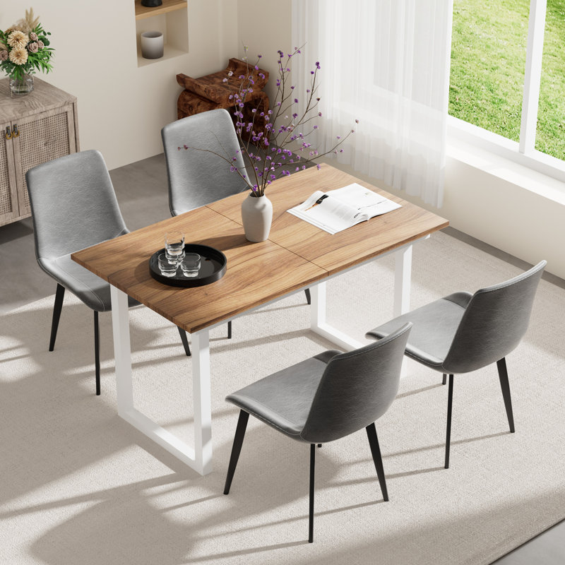 Ensemble de table de salle à manger 70,86 po à rallonge pour 4 à 6 personnes, Ivoire/blanc, 5, Gris / Noir
